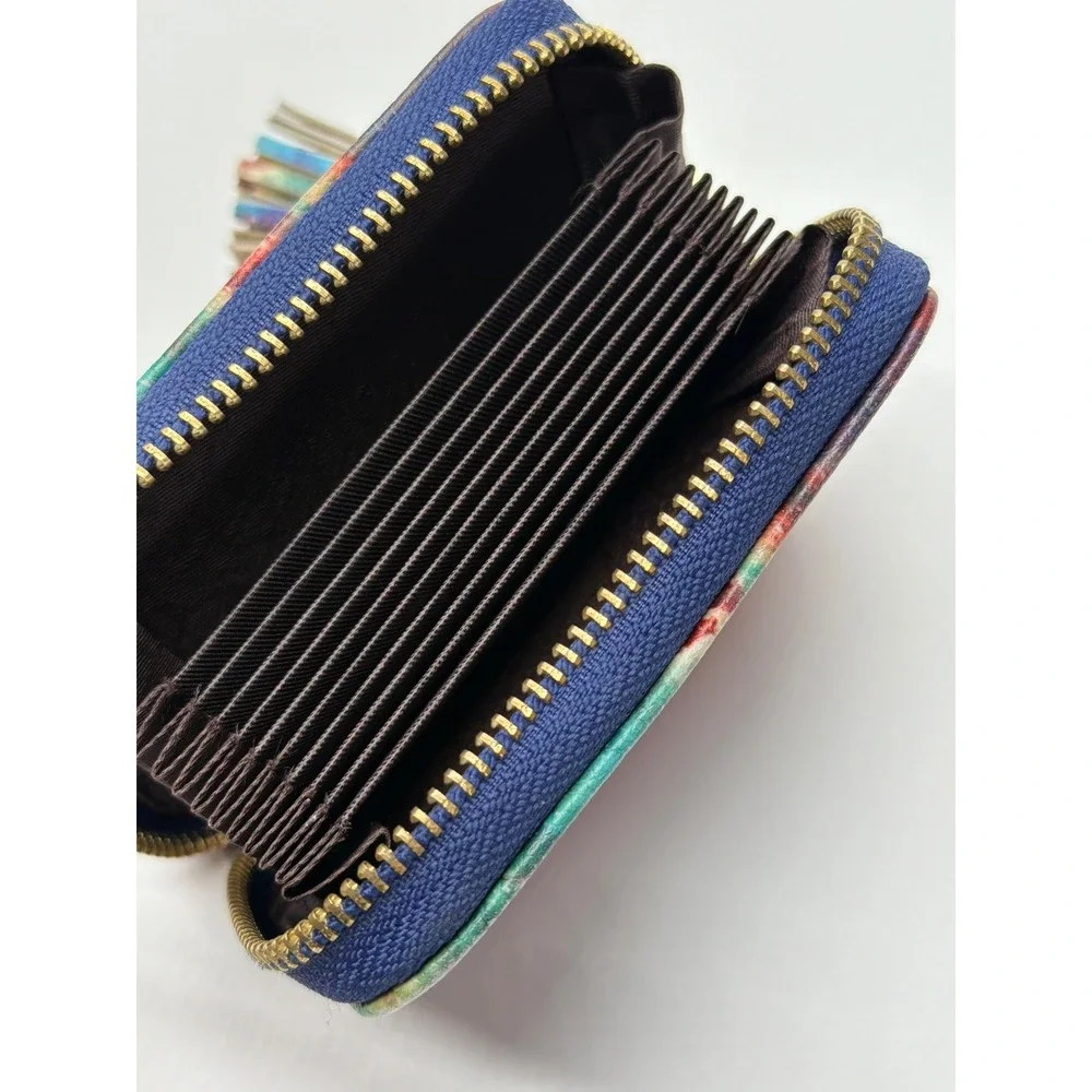 Galaxy Print Zip Around Accordion Card Wallet Nebula Celestial Tassel‎ Pull